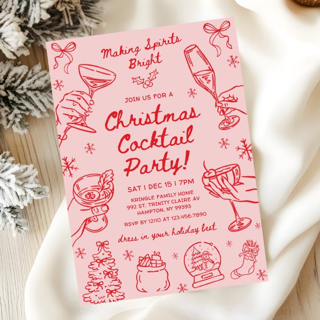 Convites Whimsical Hand Drawn Christmas Cocktail Party (Criador carregado)