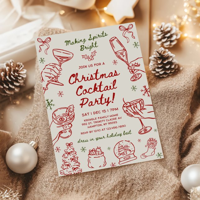 Convites Whimsical Hand Drawn Christmas Cocktail Party (Criador carregado)