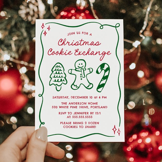 Convites Whimsical Hand-Drawn Christmas Cookie Exchange (Criador carregado)