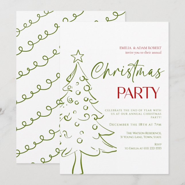 Convites Whimsical Hand Drawn Christmas Invitation (Frente/Verso)