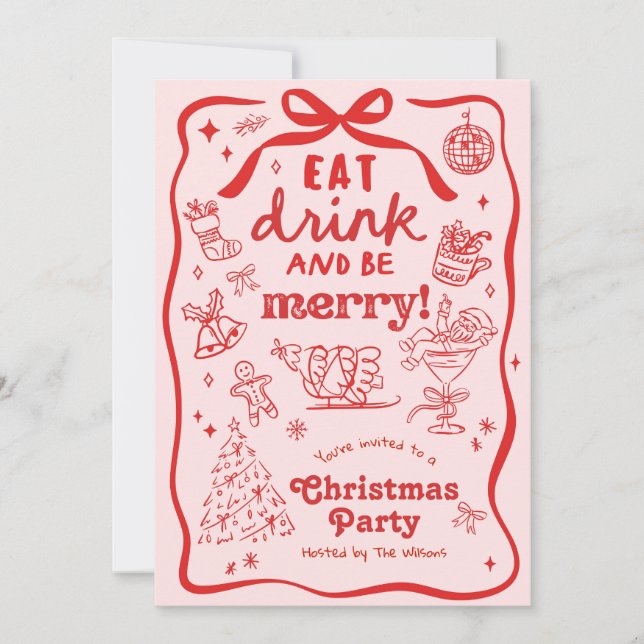 Convites Whimsical Hand Drawn Christmas Party (Frente)