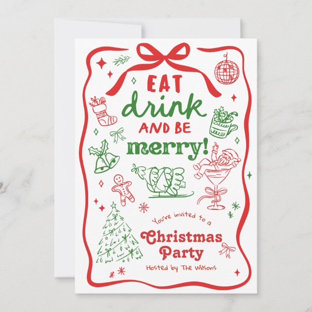 Convites Whimsical Hand Drawn Christmas Party (Frente)