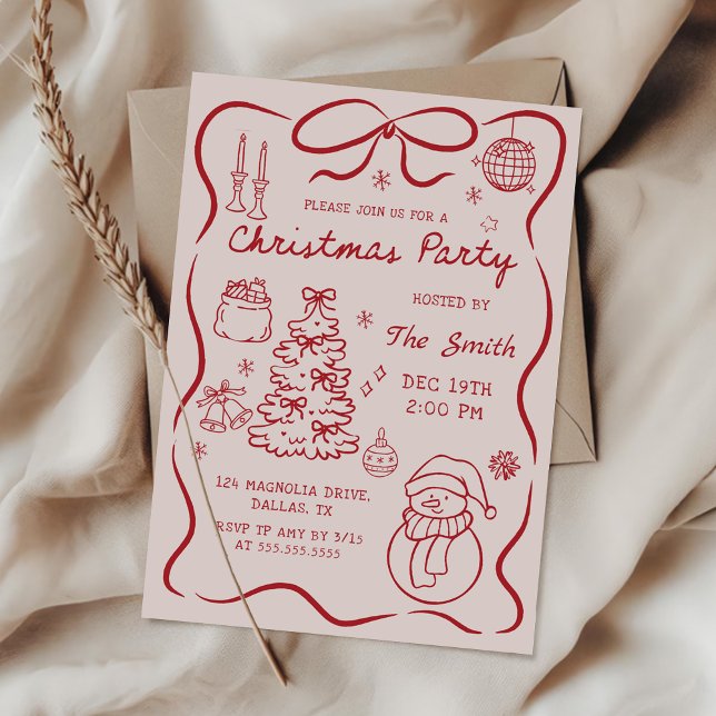 Convites Whimsical Hand Drawn Christmas Party Invitation (Criador carregado)