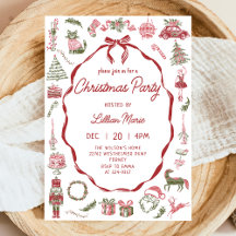 Whimsical Hand Drawn Christmas Party Invitation