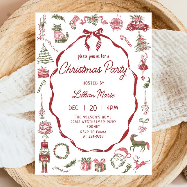 Convites Whimsical Hand Drawn Christmas Party Invitation (Criador carregado)