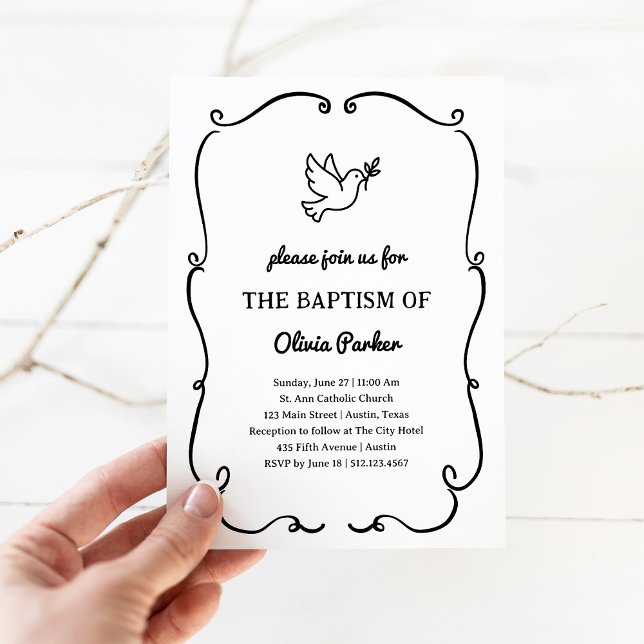 Convites Whimsical Hand-Drawn Dove | Baptism (Criador carregado)