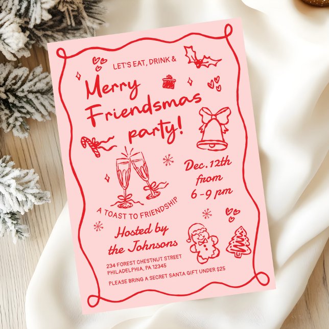 Convites Whimsical Hand Drawn Friendsmas Christmas Party (Criador carregado)