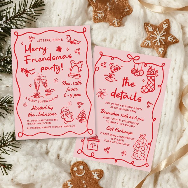 Convites Whimsical Hand Drawn Friendsmas Christmas Party (Criador carregado)