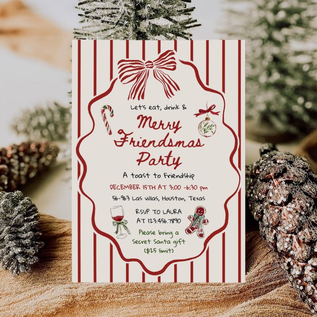 Convites Whimsical Hand Drawn Friendsmas Christmas Party (Criador carregado)