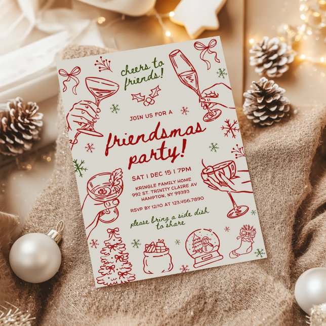 Convites Whimsical Hand Drawn Friendsmas Christmas Party (Criador carregado)