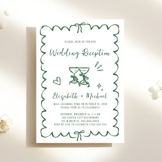 Convites Whimsical Hand Drawn Green Wedding Reception (Whimsical Hand Drawn Green Wedding Reception Invitation)