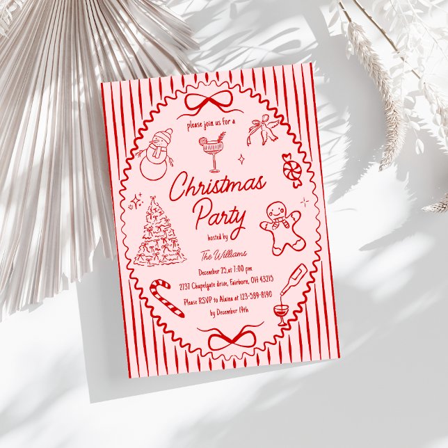 Convites Whimsical Hand Drawn Handwritten Christmas Party (Criador carregado)