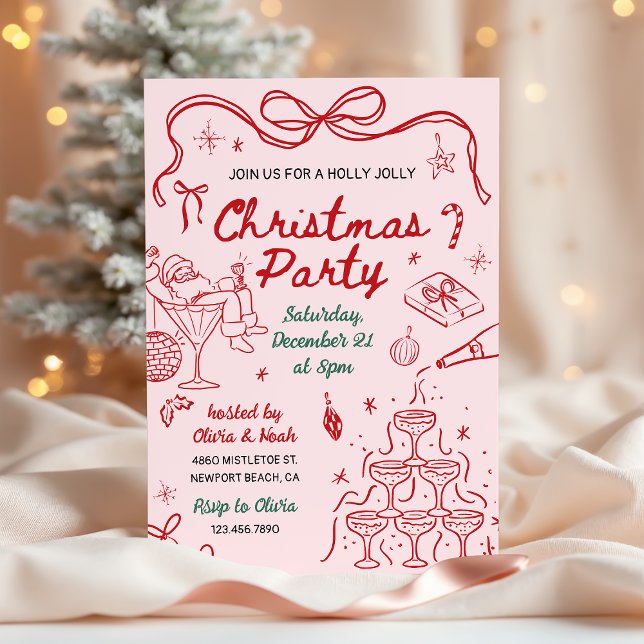 Convites Whimsical Hand Drawn Holly Jolly Christmas Party (Criador carregado)