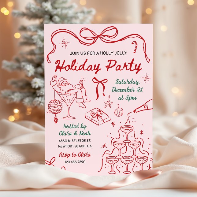 Convites Whimsical Hand Drawn Holly Jolly Holiday Party (Criador carregado)