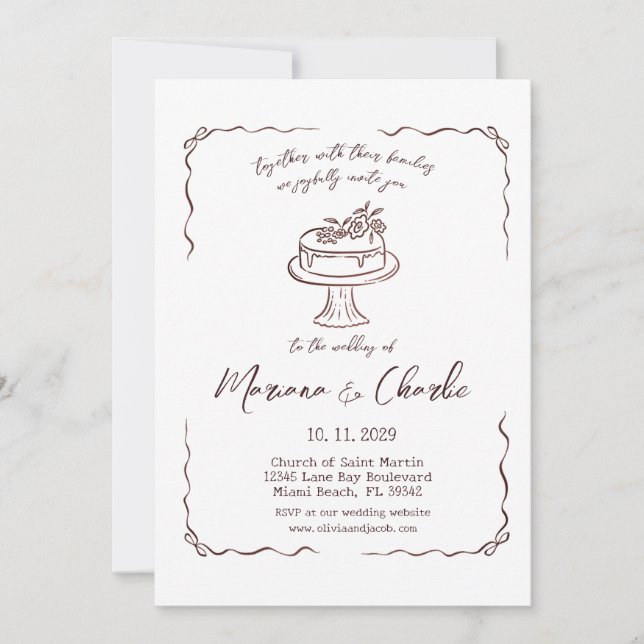 Convites Whimsical Hand Drawn Illustration Wedding  (Frente)