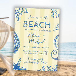 Convites Whimsical hand drawn nautical coastal wedding 
