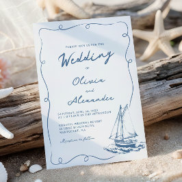 Convites Whimsical Hand Drawn Nautical Sailboat Wedding