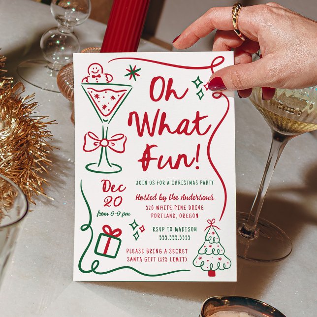 Convites Whimsical Hand-Drawn Oh What Fun Christmas Party (Criador carregado)