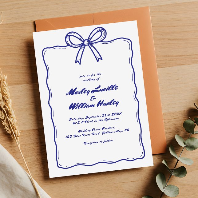 Convites Whimsical Hand Drawn Quirky Blue Wedky (Criador carregado)