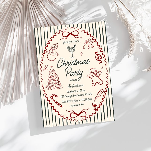 Convites Whimsical Hand Drawn Quirky Christmas Party Invita (Criador carregado)
