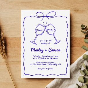 Convites Whimsical Hand Drawn Quirky Royal Blue Wedding