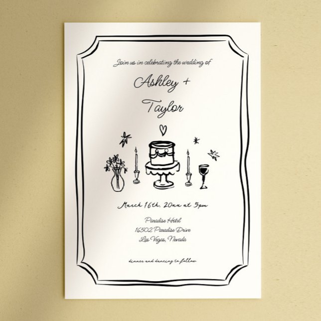 Convites Whimsical Hand Drawn Quirky Wedding (Criador carregado)