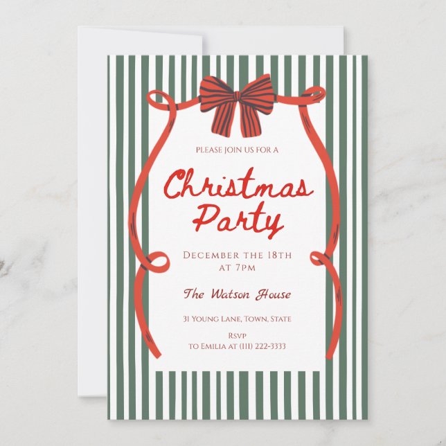 Convites Whimsical Hand Drawn Red coquette Christmas Party (Frente)