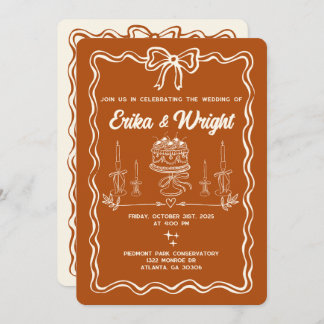 Convites Whimsical Hand Drawn Wedding Invitation Cute Bows