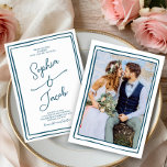 Convites Whimsical Hand Drawn Wedding Photo Blue and White<br><div class="desc">Whimsical Hand Drawn Wedding Photo Blue and White Invitation</div>