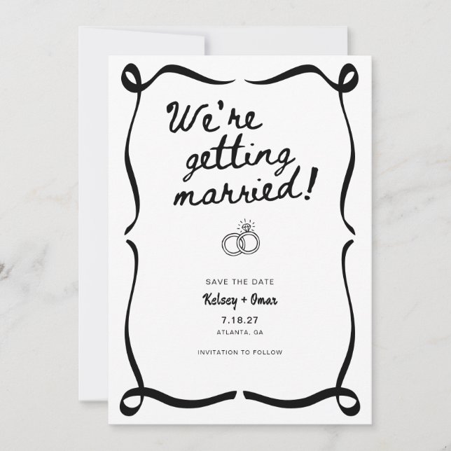Convites Whimsical Hand Drawn We're Getting Married  (Frente)