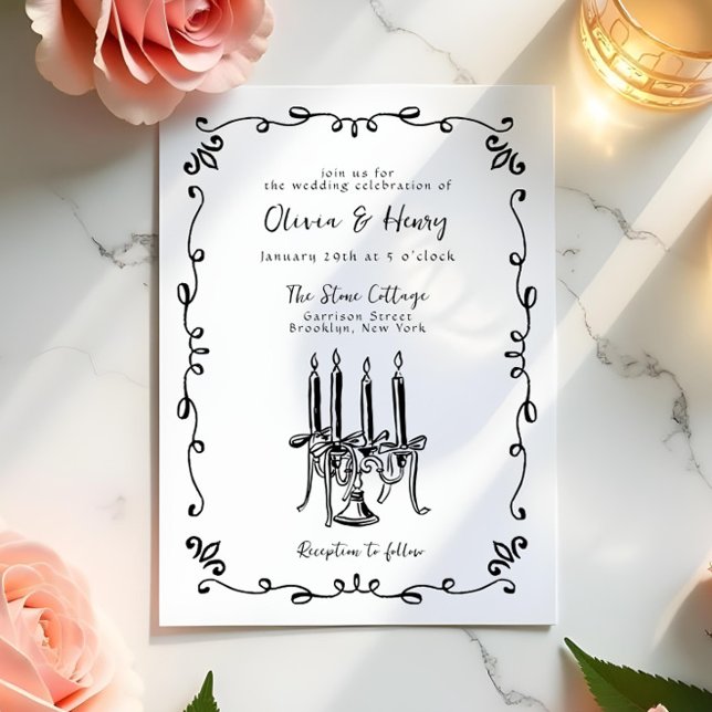 Convites Whimsical Hand - Letra Arco Candelabra Casamento (Criador carregado)