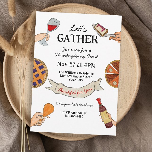 Convites Whimsical Handdrawn Doodles Unique Thanksgiving (Available in both printed and instant download digital formats.)