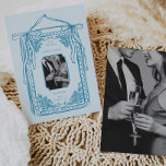 Convites Whimsical Handrawn Save the Date Blue Photo<br><div class="desc">Whimsical Handrawn Save the Date Blue Photo Set the tone for a stylish and celebratory wedding with this Whimsical Handrawn Save the Date Blue with Photo card! Featuring an elegant hand-drawn calendar frame with ribbons and flowers, this card exudes luxury, hand crafting romance, and timeless charm. Perfect for modern couples...</div>