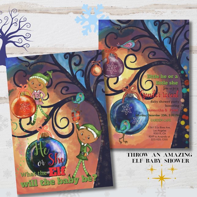 Convites Whimsical He or She Elf & Bird Gender Invitation (Whimsical He or She Elf & Bird Gender Invitation)