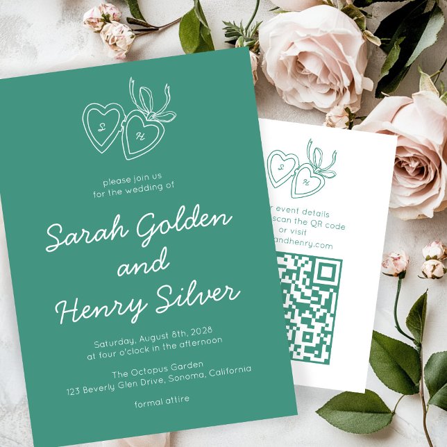 Convites Whimsical Heart Locket Doodle Sketch Modern CUSTOM (Whimsical Heart Locket Doodle Sketch Modern CUSTOM Hand-drawn Invitation
)