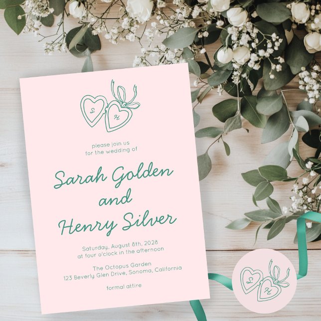 Convites Whimsical Heart Locket Doodle Sketch Modern CUSTOM (Whimsical Heart Locket Doodle Sketch Modern CUSTOM Invitation
)