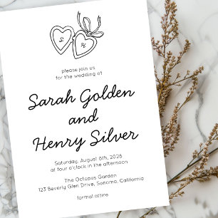 Convites Whimsical Heart Locket Doodle Sketch Modern CUSTOM