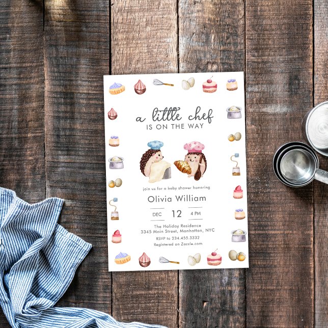 Convites Whimsical Hedgehog Little Chef Baker Baby Shower (Whimsical Hedgehog Little Chef Baker Baby Shower Invitation)