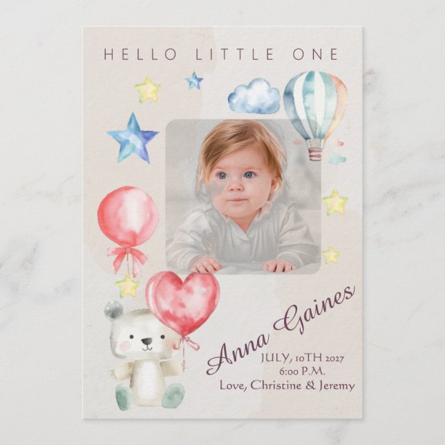 Convites Whimsical Hello Little One Announcement (Frente)