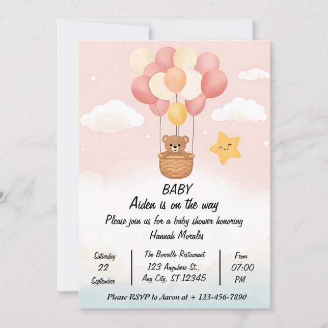 Convites Whimsical Hot Air Balloon Baby Shower Invitation | (Frente)