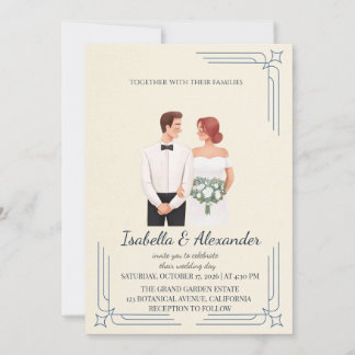 Convites Whimsical Illustrated Couple Wedding Invitation
