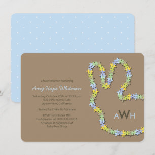 Convites Whimsical Jigsee Blue Bunny Boy Chá de fraldas Co