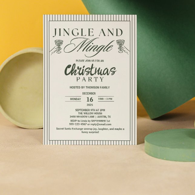 Convites Whimsical Jingle and Mingle Christmas Party (jingle and mingle christmas invitations exchange christmas cocktail party script trendy greenery)