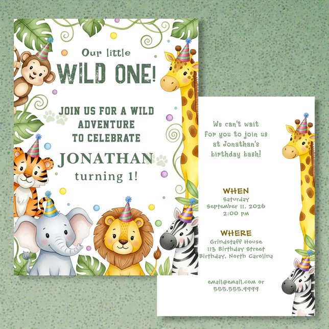 Convites Whimsical Jungle Safari Animal Birthday Invitation (Criador carregado)