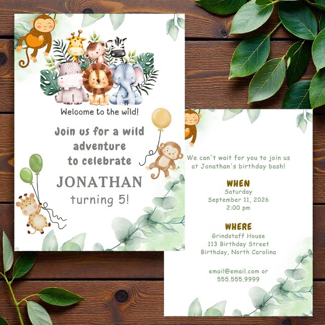 Convites Whimsical Jungle Safari Animal Birthday Invitation (Criador carregado)