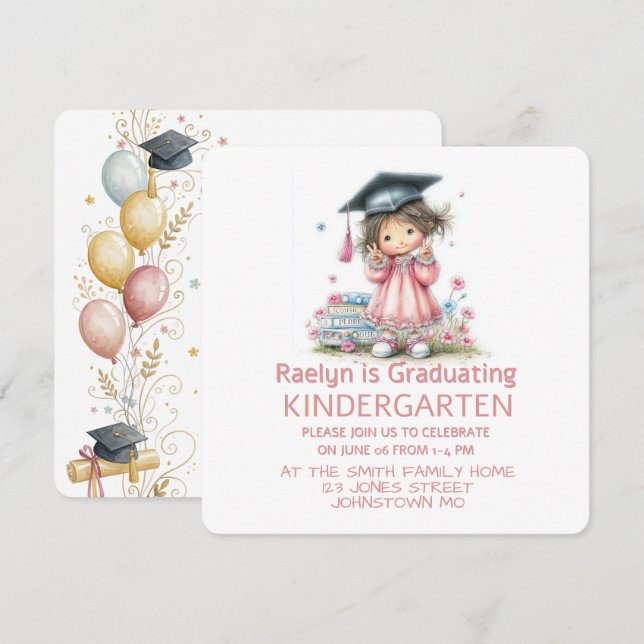 Convites Whimsical Kindergarten Graduation Celebration  (Frente/Verso)