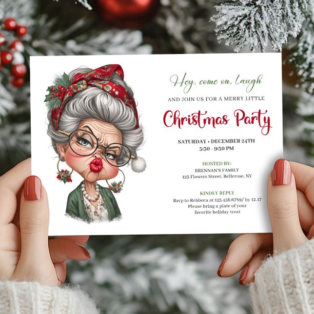 Convites Whimsical lady humor Christmas holiday invitation (Whimsical lady humor Christmas holiday invitation)