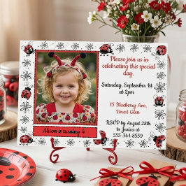 Convites Whimsical Ladybug Photo Birthday Invitation