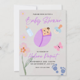 Convites Whimsical Lavender Watercolor Baby Shower Invitati