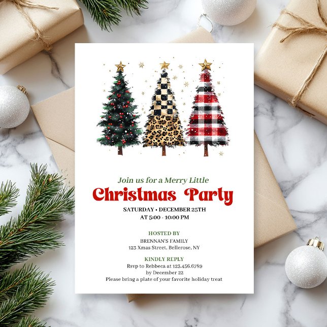 Convites Whimsical leopard and gold Christmas tree invite (Whimsical leopard and gold Christmas tree invitation)